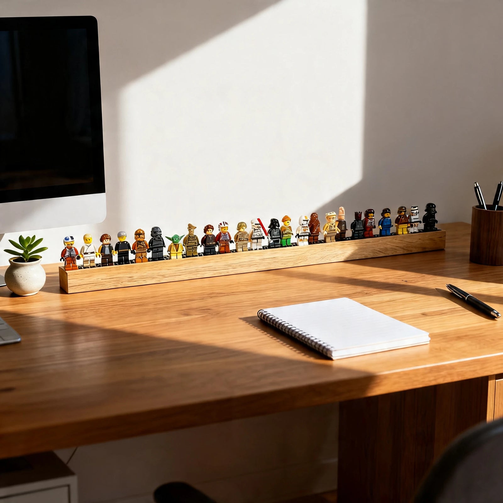 Das Wandregal FigurenGalerie LINE kann auch als Standdisplay auf dem Schreibtisch oder Regal verwendet werden