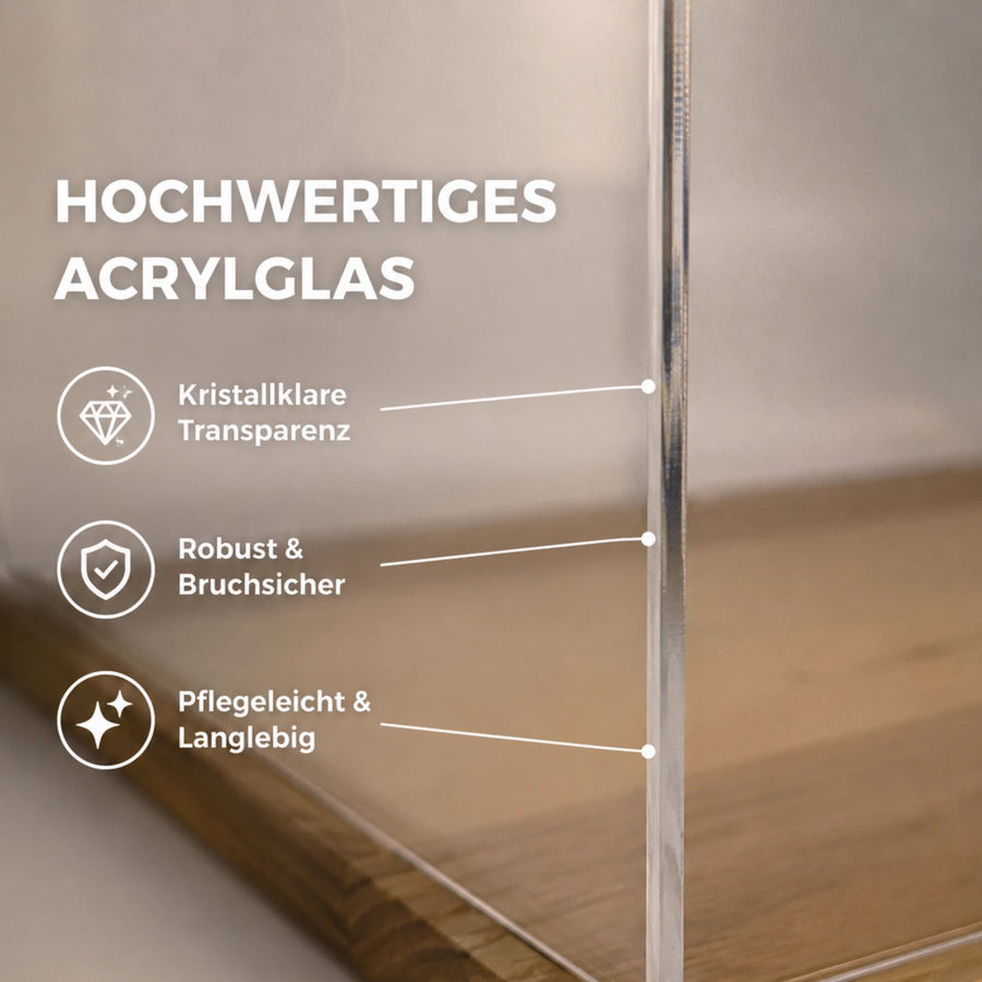 4 mm Acryl der Vitrine CUBE als Einsatz fürs IKEA KALLAX schützt deine LEGO Minifiguren vor Staub.