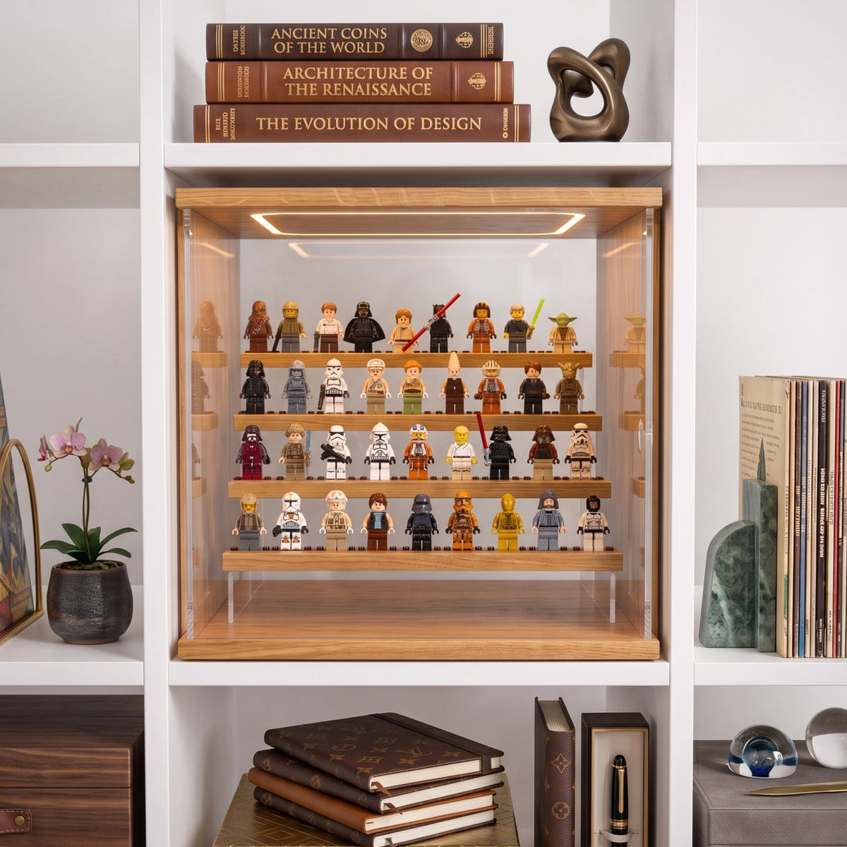 IKEA Kallax Regal mit Vitrine CUBE – LEGO Minifiguren aufbewahren und beleuchtet präsentieren