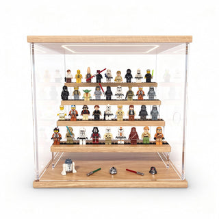 Sammler Vitrine CUBE für Minifiguren mit dimmbarer LED-Beleuchtung im Deckel aus 4mm Acrylglas